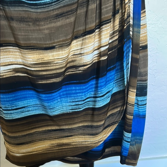 Mlle Gabrielle Blue and Brown Sheath Dress with Ruched Wrap Design - Picture 5 of 6